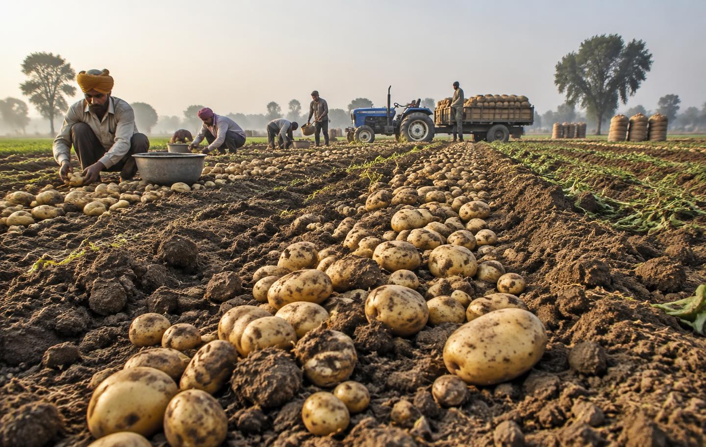 Potato harvest underway in a Punjab field